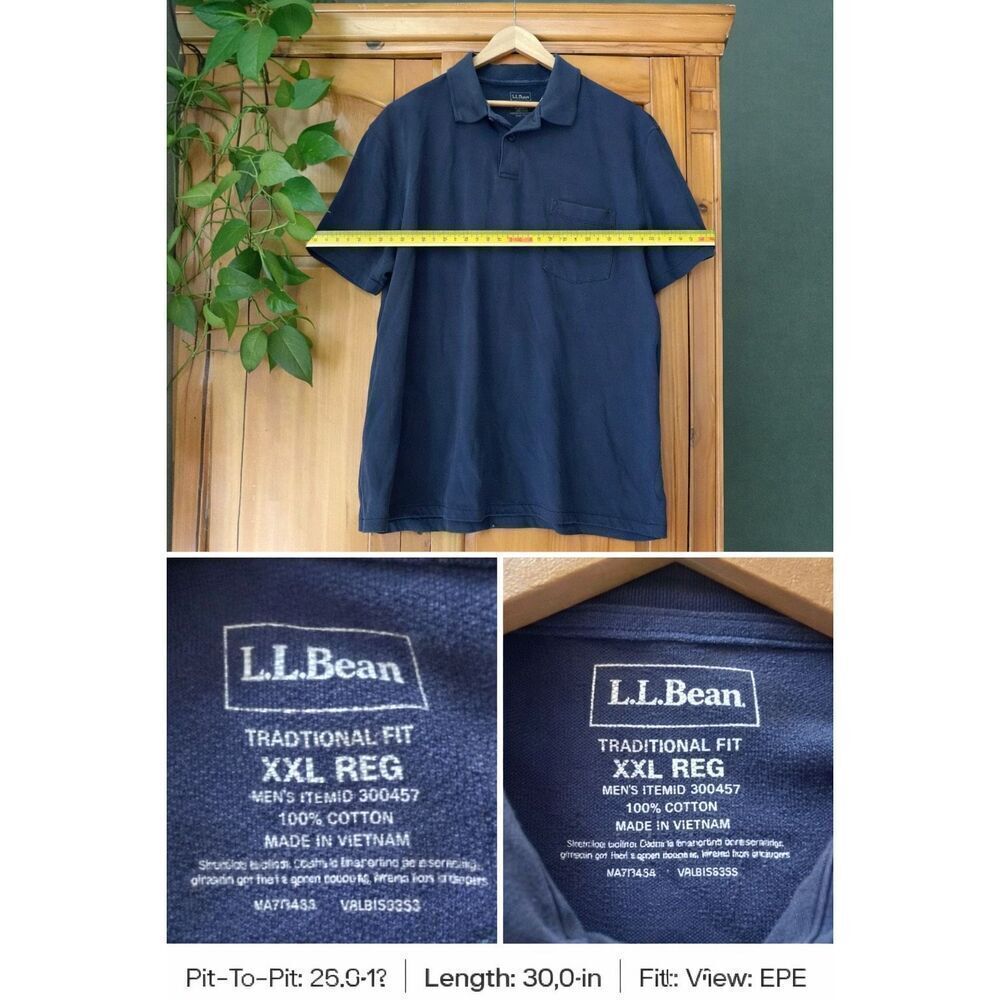L.L. Bean Polo Shirt XXL Navy Blue Cotton Pocket Short Sleeve Mens